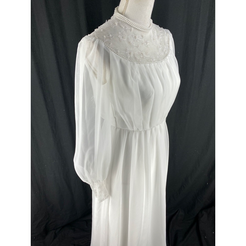 Alessandro Bridals Vtg 60s Union Wedding‎ Dress Beaded Lace Boho Hippie Chiffon - Picture 3 of 16